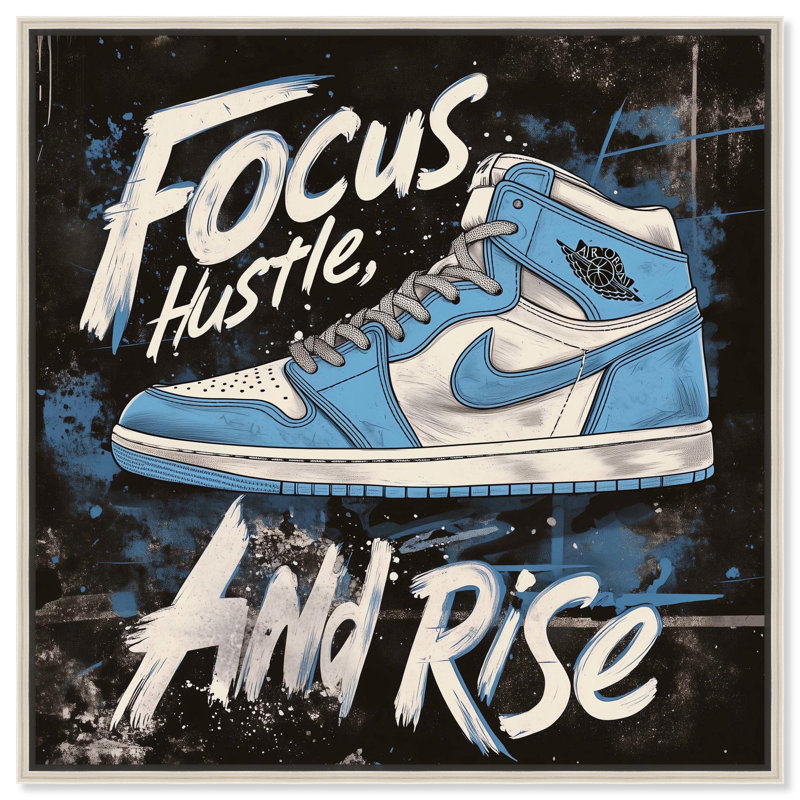 Art mural Hustle and Rise Sneaker, H 13 po x l 13 po, Noir, Cadre flottant
