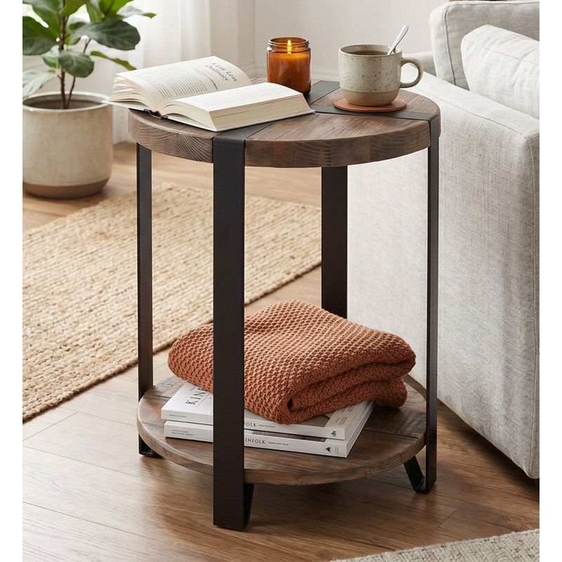 Modesto Round End Table with Shelf
