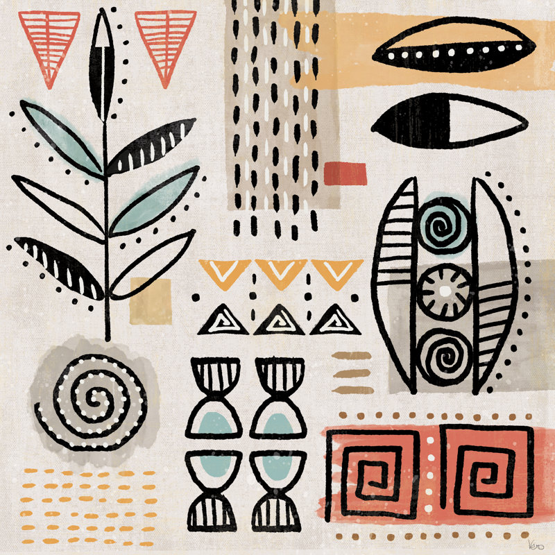 Tribal Tones V - peinture sur toile tendue, H 20 po x l 20 po, Papier avec cadre noyer, Oui