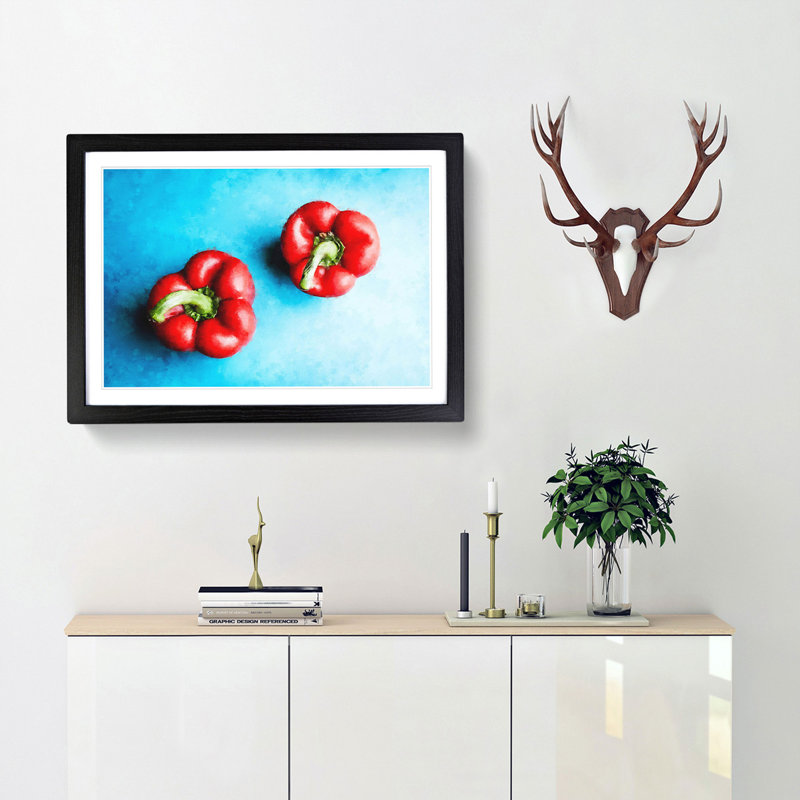 Two Red Bell Peppers - Picture Frame Graphic Art Print, Black Framed, 24cm H x 33cm W x 2cm D