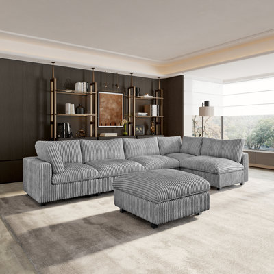 6 - Piece Slipcovered Sectional With Ottoman
