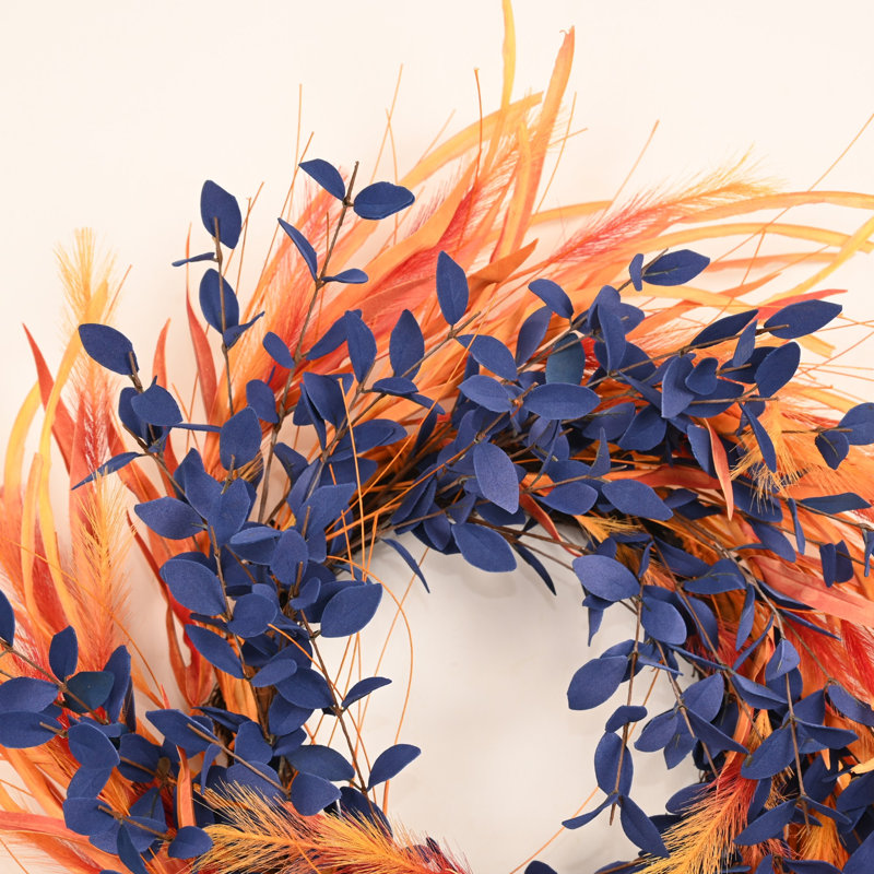 Couronne d'herbe artificielle 24 po Boho Eucalyptus Fluffy Pampas