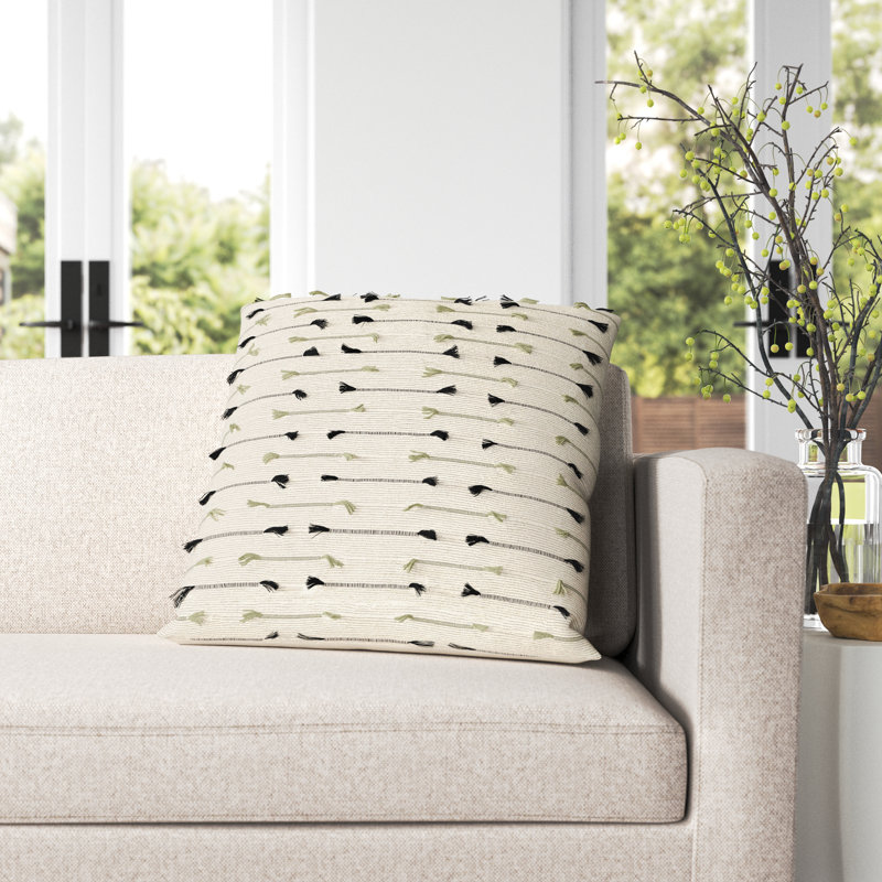 Santina Tassels Cotton Reversible Throw Pillow, 20" x 20", Down