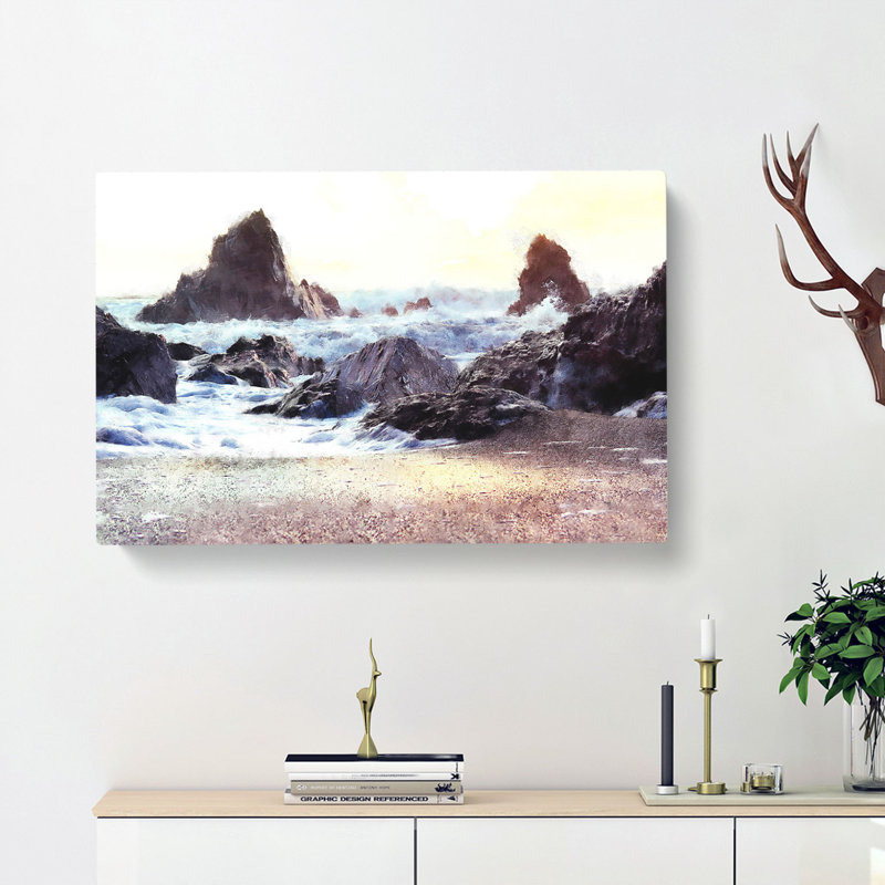 Ocean Crashing Against Rocks - Wrapped Canvas, 60cm H x 91cm W x 4cm D