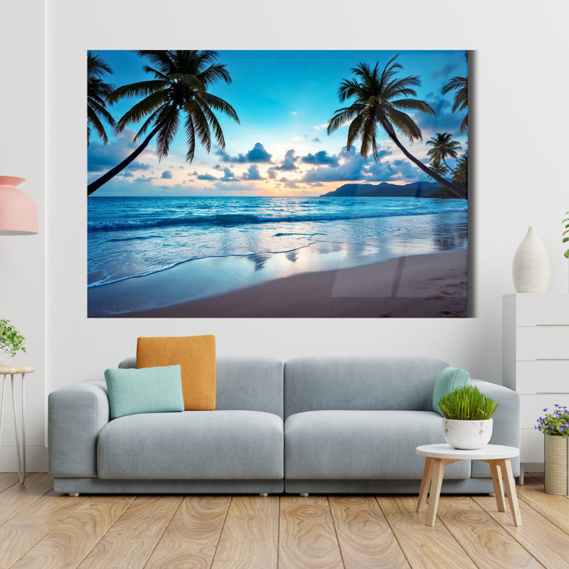 Art mural en verre trempé Tropical Beach, H 16 po x l 20 po