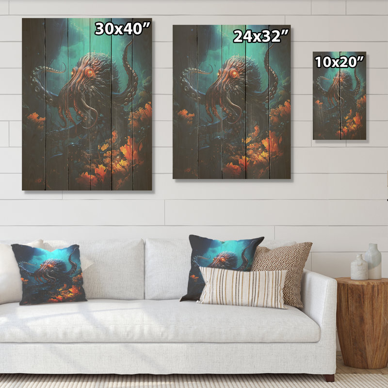 Superheros Octopus Warrior - pieuvre / calmar, art sur bois de pin naturel, H 20 po x l 10 po