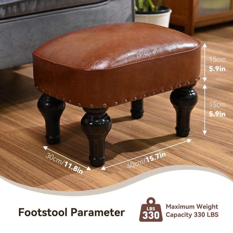 Leather Ottoman Footrest,Rustic Foot Stools Ottoman Seat, Wood Footstool,Rectangle Footrest Small Ottoman For Bedroom, Living Room, Office,Entrance Hall (Brown)
