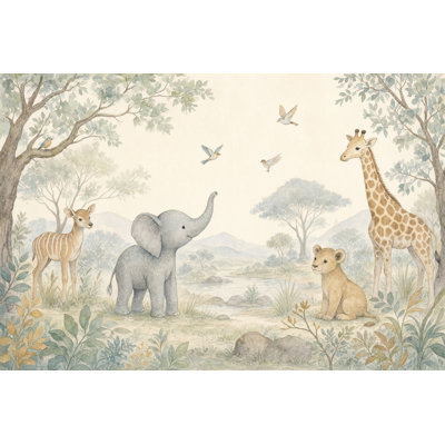 Papier peint aquarelle safari pour chambre d'enfant, animaux girafe, amovible, décoration murale