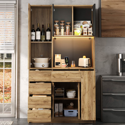 185CM Remote-Controlled LED Sideboard with Power Station & Wine Rack