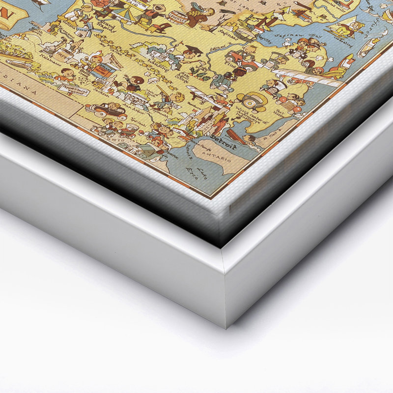 Carte illustrée du Michigan n ° 1, Canevas, Encadrement blanc, H 08 po x l 10 po