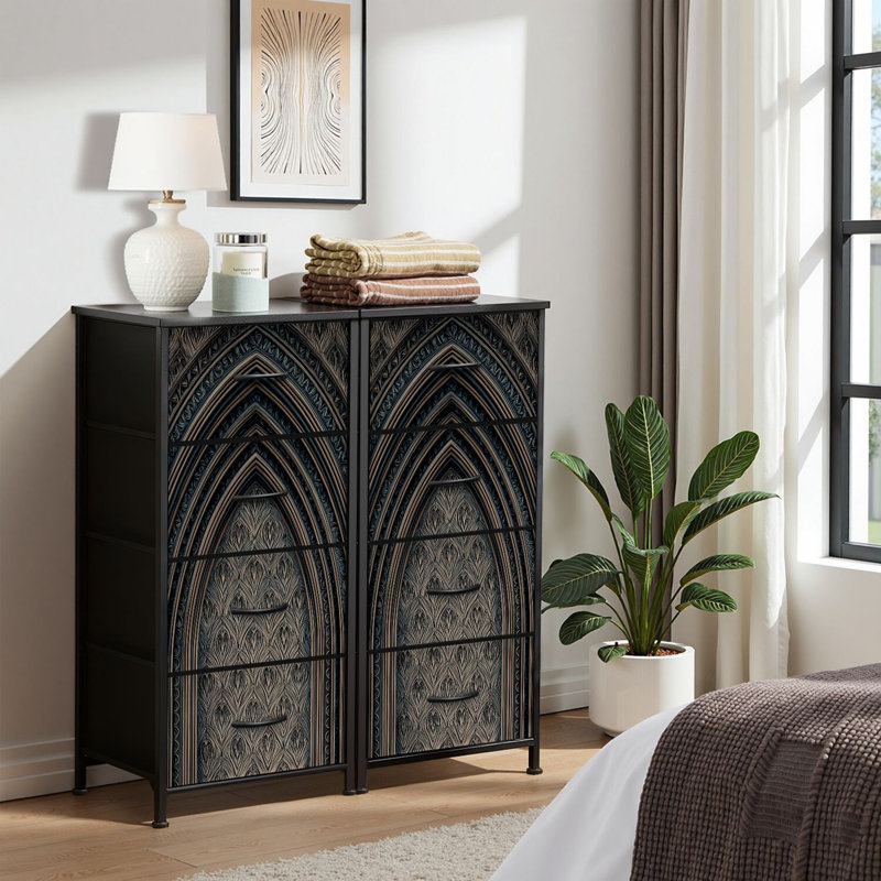 4 Drawer Dresser for Bedroom, Narrow Chest of Drawers, Wooden Top and Study Iron Frame 18"x37.5"-(WxH)