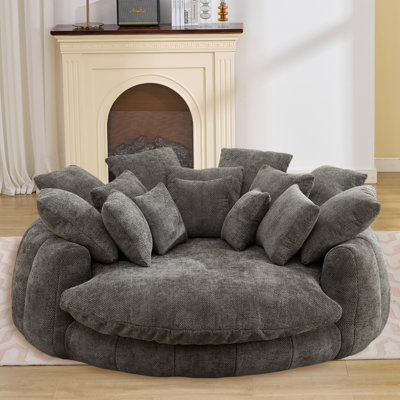 Grey Oversized Bean Bag Sofa, Fluffy Lazy Chaise Lounge, Comfy Chenille Upholstered Barrel Sleeper Bed, Modern Deep Seat Cloud Couch For Living Room
