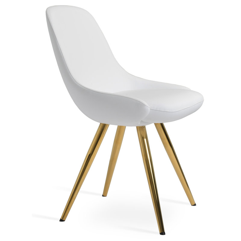 Gazel Star Dining Chair, White Leatherette, Gold
