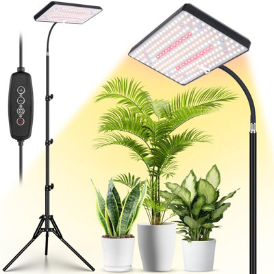 Lampes de culture pour plantes d'intérieur avec spectre complet avec support, lumières à plantes sur pied pour la culture d'intérieur, lampe de culture pour plantes avec minuterie 4/8 / 12H, 6 niveaux de luminosité, trépied réglable de 75 po