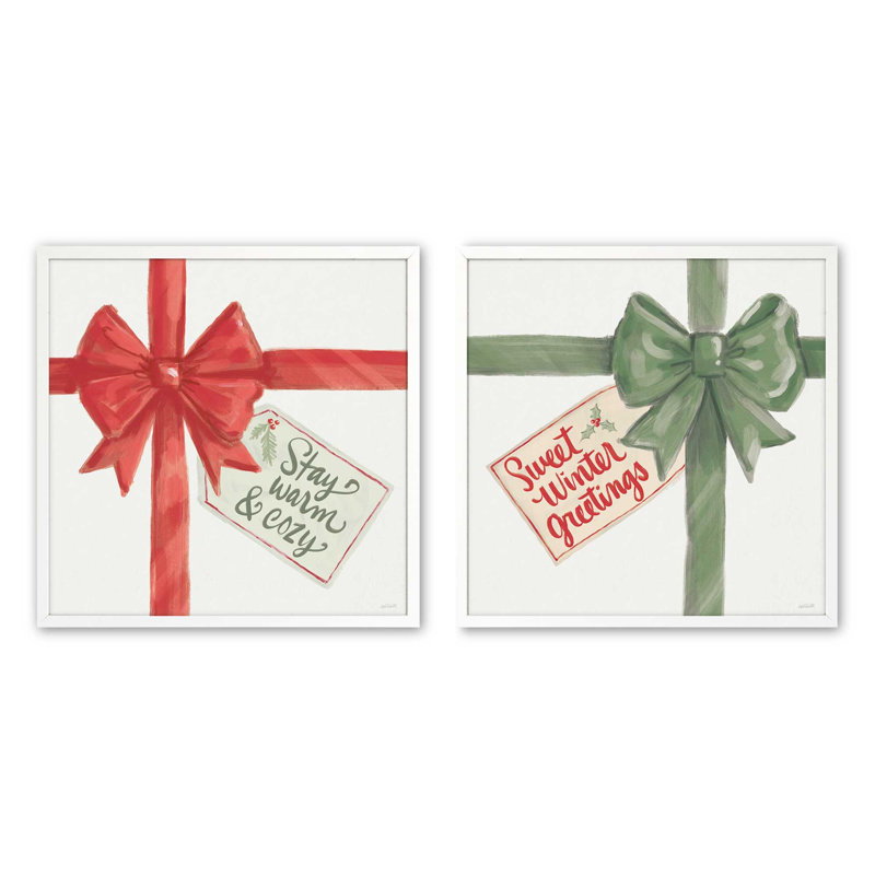 Ensemble de 2 reproductions d'art Cozy Holiday, 16 po x 16 po, Blanc opaque