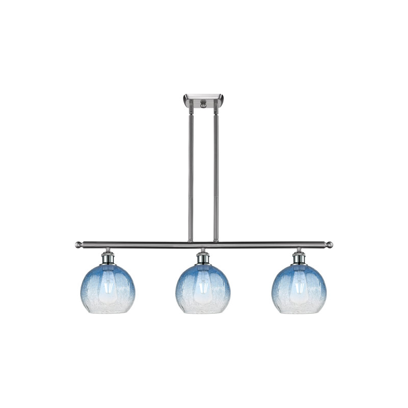 Luminaire suspendu pour îlot suspendu 3 lumières Ballston - Brookhaven Globe, Bleu saphir, Nickel satiné brossé