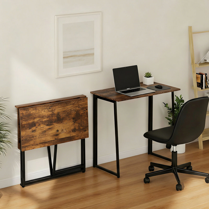 Foldable Iron Computer Desk, Black, Brown