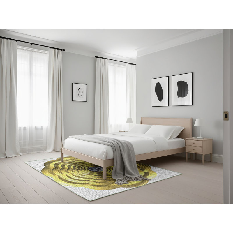 Tapis jaune tissé à la machine, Rectangle 5 pi x 7 pi