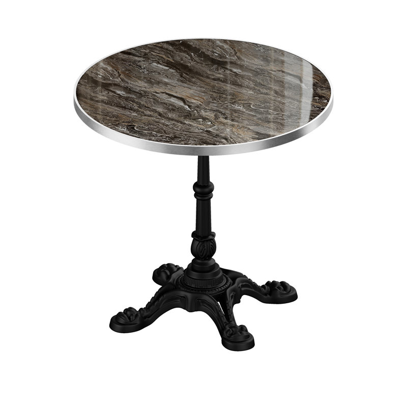 Table d'appoint d'extérieur carrée en pierre frittée gris ardoise clair avec base en fonte