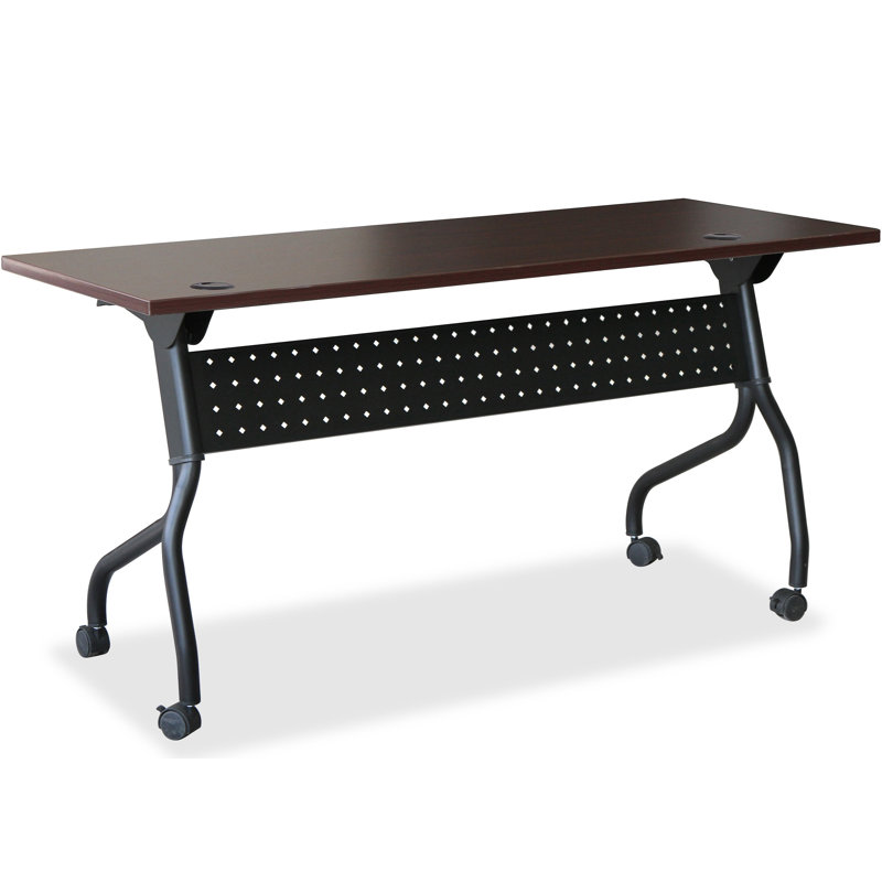 Mahogany Flip Top Training Table with Black Metal Base