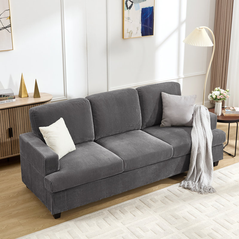 Cozy Corduroy Soft Pack Three-Seater Sofa, Light Gray