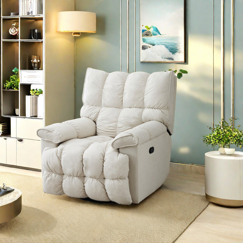 Stearl Swivel Recliner, Cream Leathaire