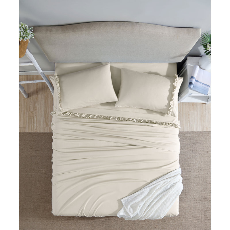Taupe Twin Microfiber Ruffle Hem Sheet Set