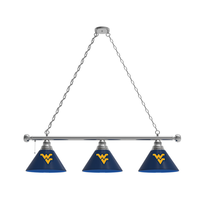 3 - Light Pool Table Lights Pendant, Chrome, West Virginia Mountaineers