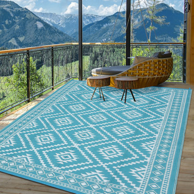 Tapis d'extérieur imperméable et réversible en plastique pour terrasse, tapis facile à nettoyer