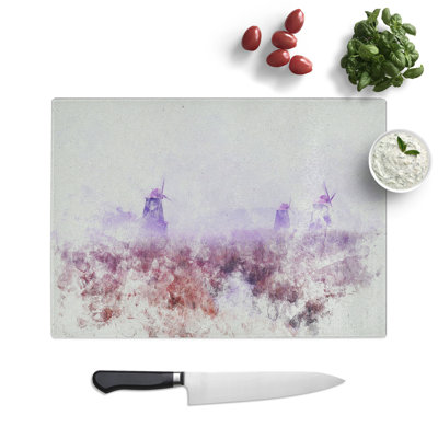 Landscape Windmill and Stream Watercolour Chopping Board