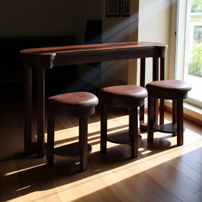 Ensemble de table de bar 4 pièces avec 3 tabourets de bar rembourrés en polyuréthane, table de petit-déjeuner avec 3 tabourets rembourrés, ensemble de table de salle à manger à hauteur de comptoir en bois massif pour le salon et la salle à manger. Espresso