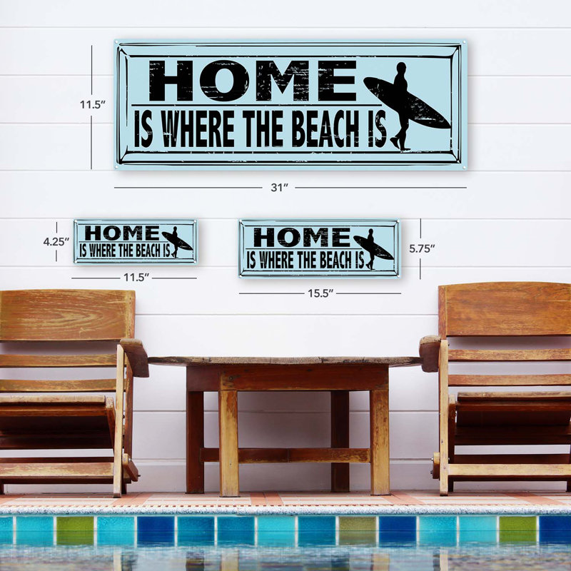 "Home Is Where The Beach Is Metal" sur métal, H 5,75 po x l 15,5 po