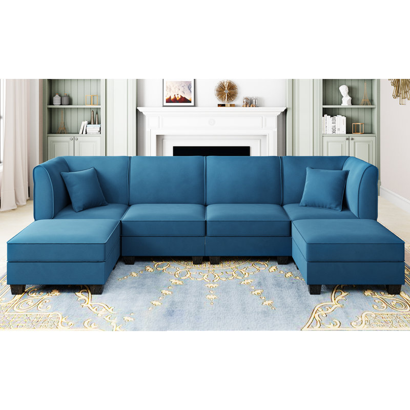 Emmett Upholstered U-Shaped Sectional Reversible, Blue