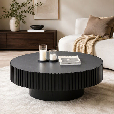 Table basse gigogne - 35,43 po - Bois rond - Noir - Piédestal robuste - pour appartement