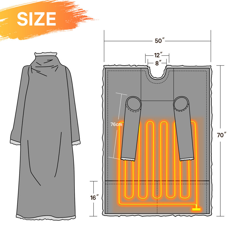 Heated Wearable Throw Blanket, Electric Heating Wrap Poncho Shawl with Pockets, Light Pink, Throw XL