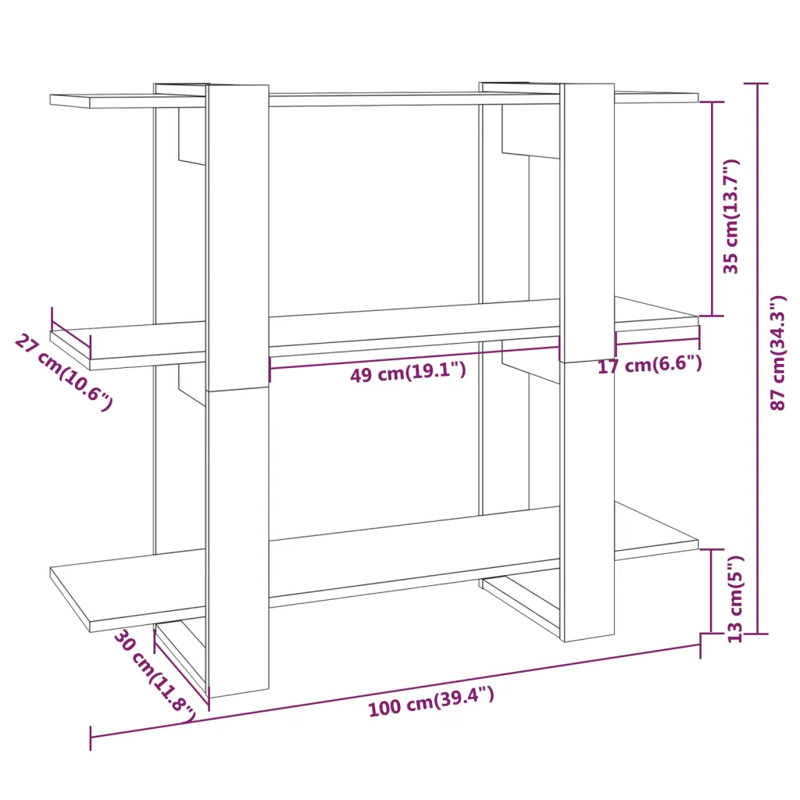 Gendrutis Bookcase, Black, 87cm H x 100cm W x 30cm D