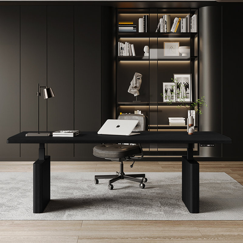 Bureau électrique noir / brun à hauteur réglable Italian Luxury | Table d'étude de bureau à domicile | Poste de travail de salon