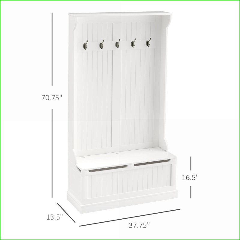 Coat Racks 3-in-1 Entryway Hall Tree with Storage Bench, 4 Hooks &amp; Shoe Storage, Cream White | MDF, Cream White