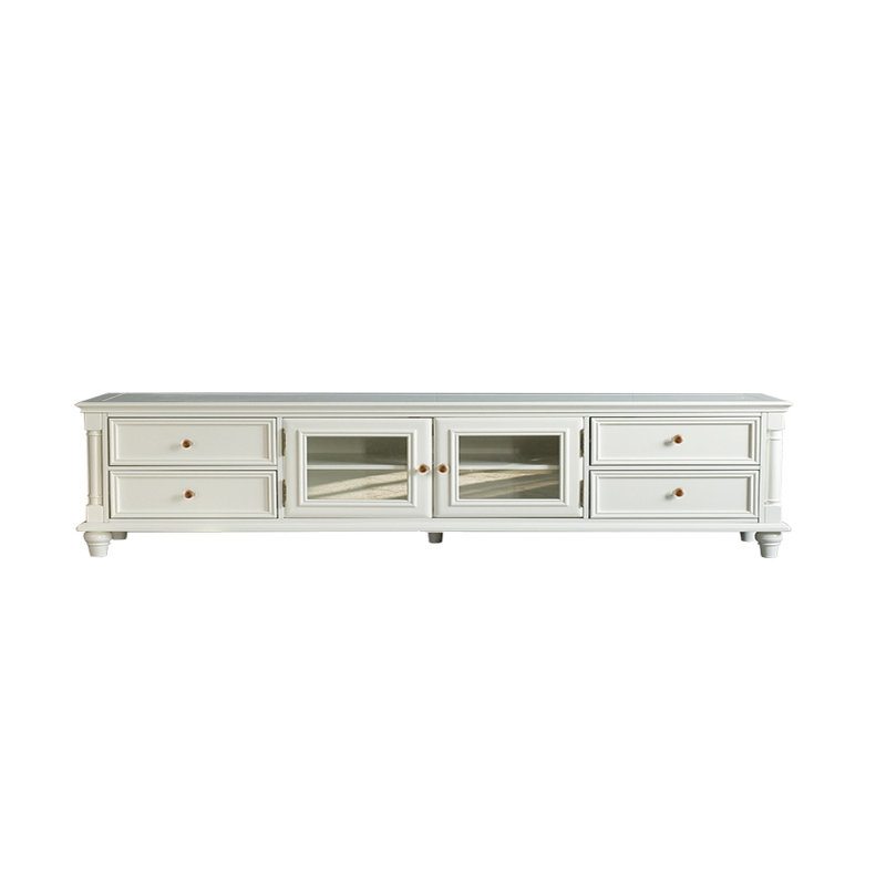 Crédence de rangement en bois massif de style crème américaine 94,49 po, Blanc