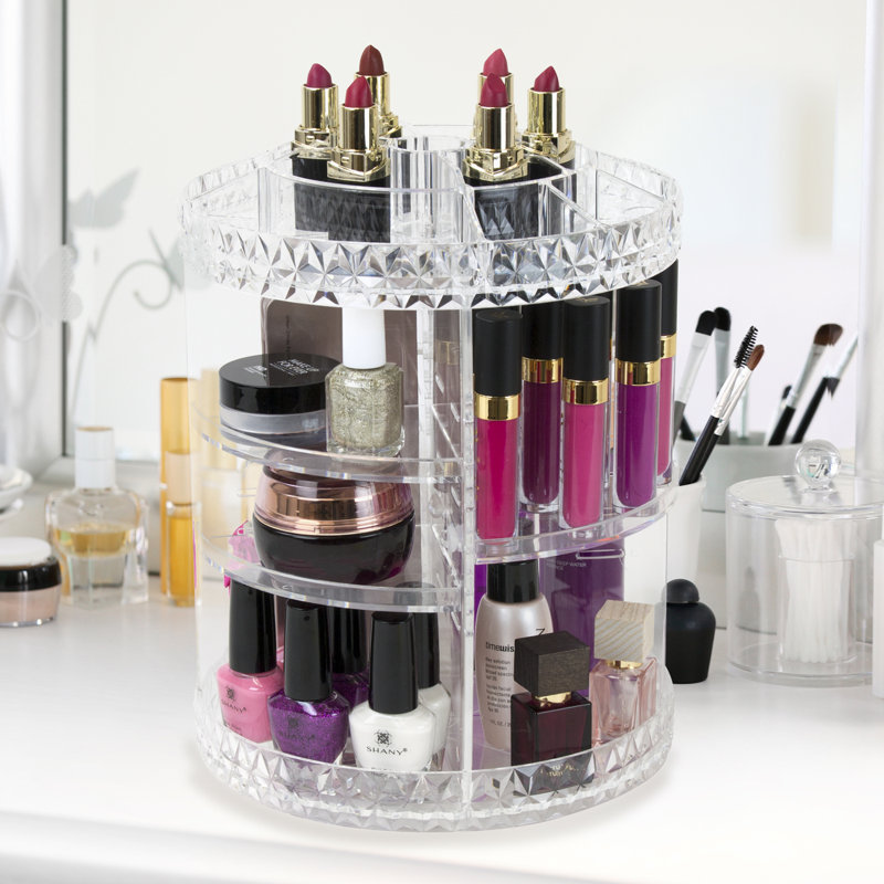 Clear Rotating Multi-Tier Cosmetic Organizer with Divided Slots