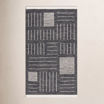 Flore Black Ivory Hand-Woven Geometric Wool Rug