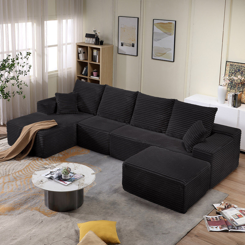 Canapé modulaire Bonfort, Noir, noir, noir, noir, Orienté à droite