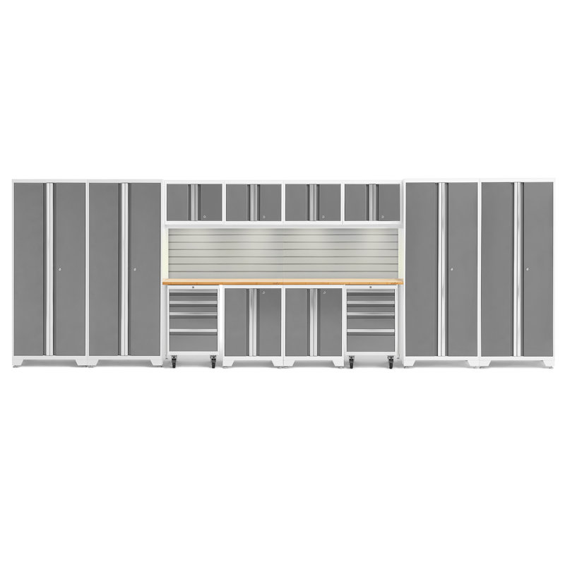 Système de rangement pour garage en acier l 216 po x H 77,25 po Bold Series, Bambou, Lumière LED, Platine