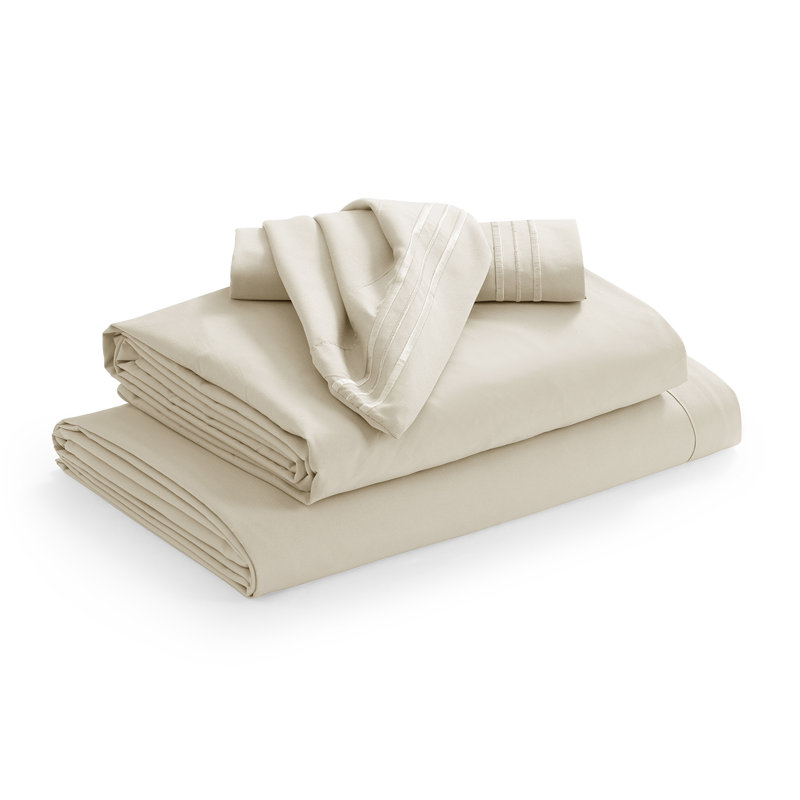  Ensemble de draps hypoallergéniques à double brossage 1800 Series, Beige, Ensemble de draps pour grand lit avec 2 taies d'or