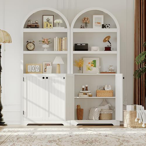 Bibliothèque de 72 po de hauteur avec arche avec portes et tablette réglable, Blanc