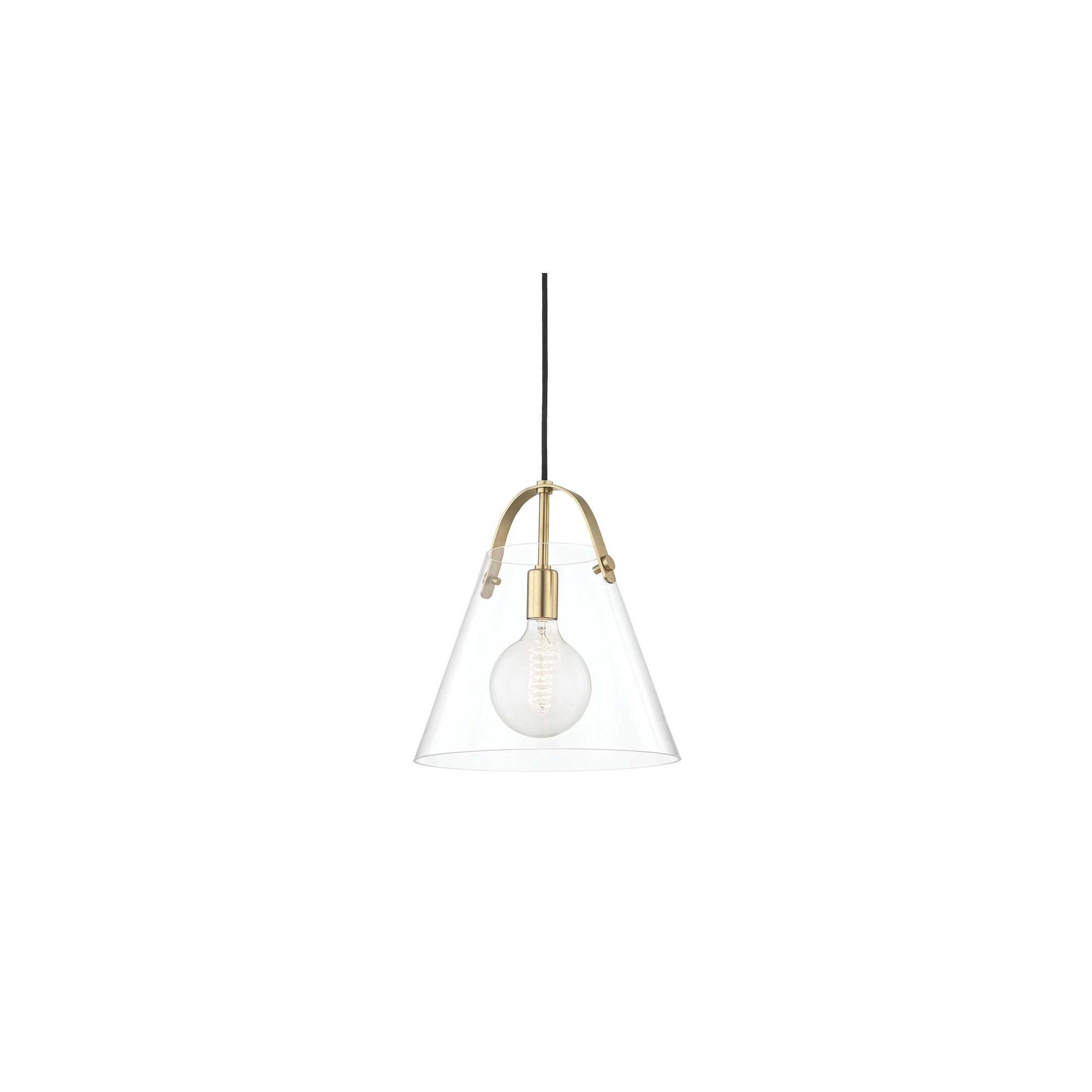 Single Light Glass Pendant, Aged Brass, 10.5" H x 9" W x 9" D