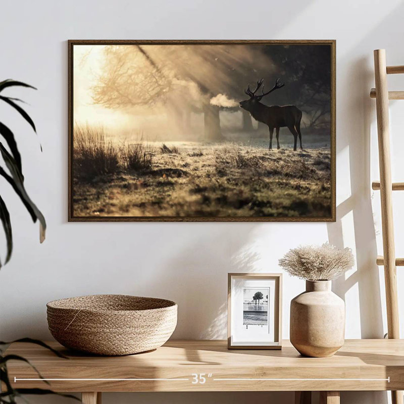 Cerf sauvage dans la neige, 25 po x 17 po, Cadre flottant noyer