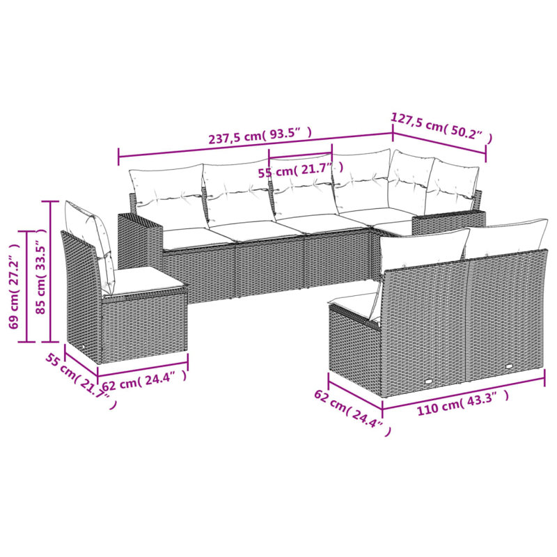Ensemble de canapé de jardin Vidaxl PE