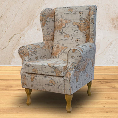 World Map Wingback Armchair