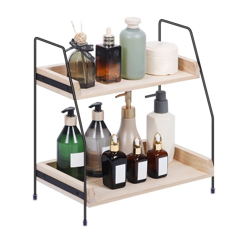 2 Tier Bathroom Organizer Countertop, Tray Storage Shelf with Metal Handles, Desktop Storage Unit